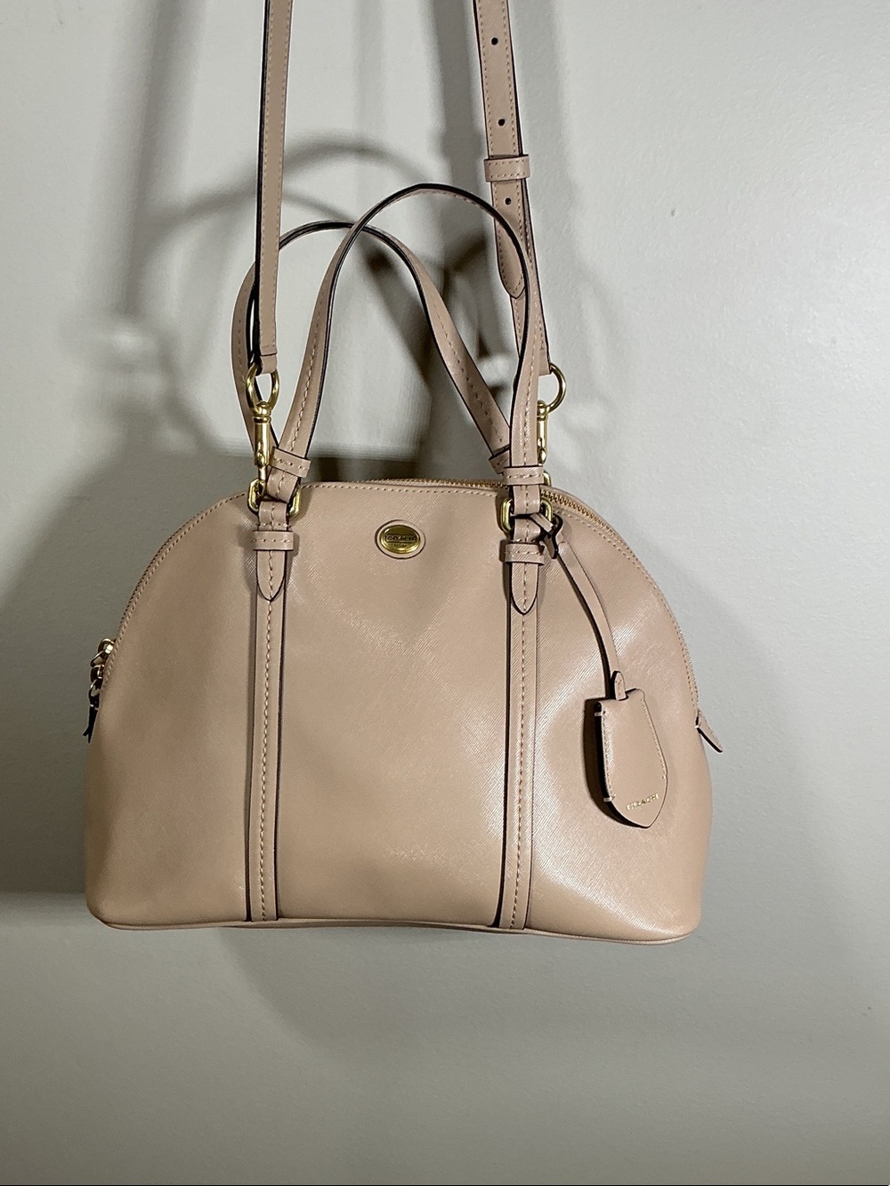 Coach F25671 Blush Pink Saffiano Leather Dome Satchel Crossbody